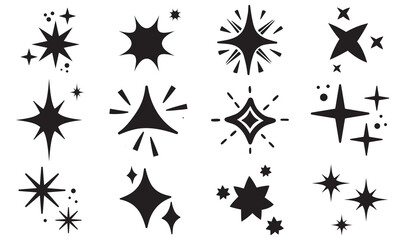 Vector set of Y2K stars, starburst and retro futuristic graphic ornaments for decoration.