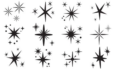 Vector set of Y2K stars, starburst and retro futuristic graphic ornaments for decoration.