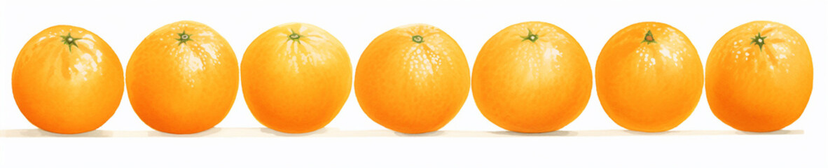 A Minimal Watercolor Banner of a Row of Oranges on a White Background