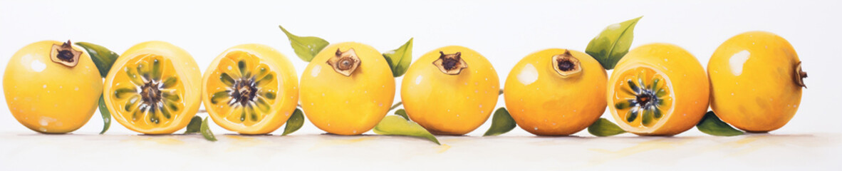 A Minimal Watercolor Banner of a Row of Passion Fruit on a White Background