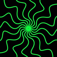 Abstract wavy green design on black background