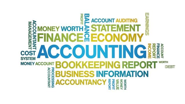 Accounting animated tag word cloud;text design animation kinetic typography seamless loop.