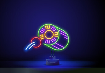 Djembe drum neon icon. Music glowing sign. Musical instrument concept.
