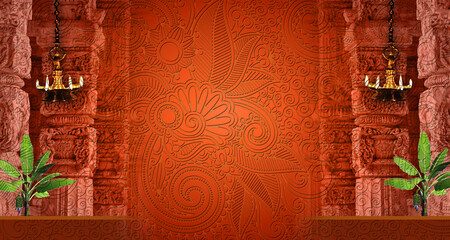 Mandala Background with Banana Leaf design for invitation or banners