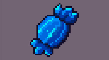 Fototapeta premium Pixelated art of blue candy, simple pixel art candy for halloween theme. 8bits character icon, perfect for pixel game design asset or design asset.