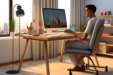 Work at home 3d style Made with Generative AI