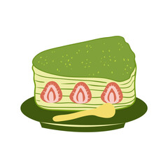 Matcha desserts illustration. Lovely matcha green powder tea-based recipe desserts flat design illustration with cakes, cookies, biscuits, and other sweets.