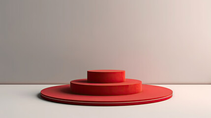 Fototapeta premium Luxury Round podiums with red carpet. Pedestals with spotlights. Generative Ai