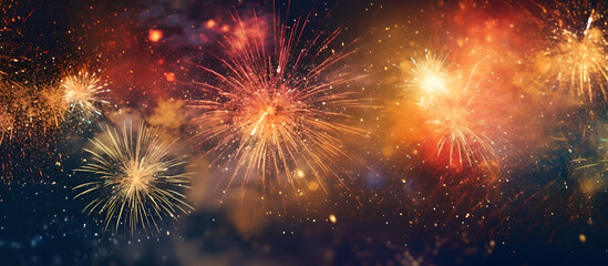 Abstract colorful fireworks on dark blue background, for New Year or other celebration events
