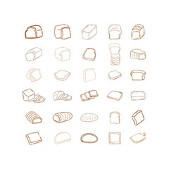 set of bread illustration line art