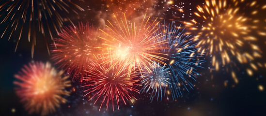 Naklejka premium Abstract colorful fireworks on dark blue background, for New Year or other celebration events