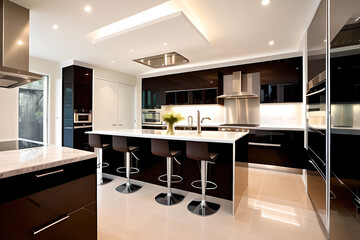 Modern luxury kitchen interior design with marble table