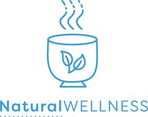 Digital png of natural wellness text in blue with hot tea drink on transparent background