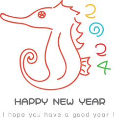 ポップなタツノオトシゴ年賀状その1（文字下）