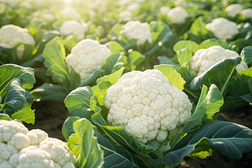 Close-up of ripe cauliflower in the field
