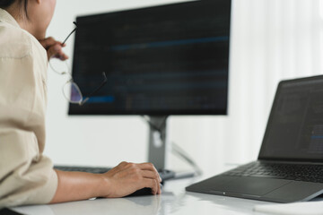 Developer programmer checking code on monitor while programming to developing web and application