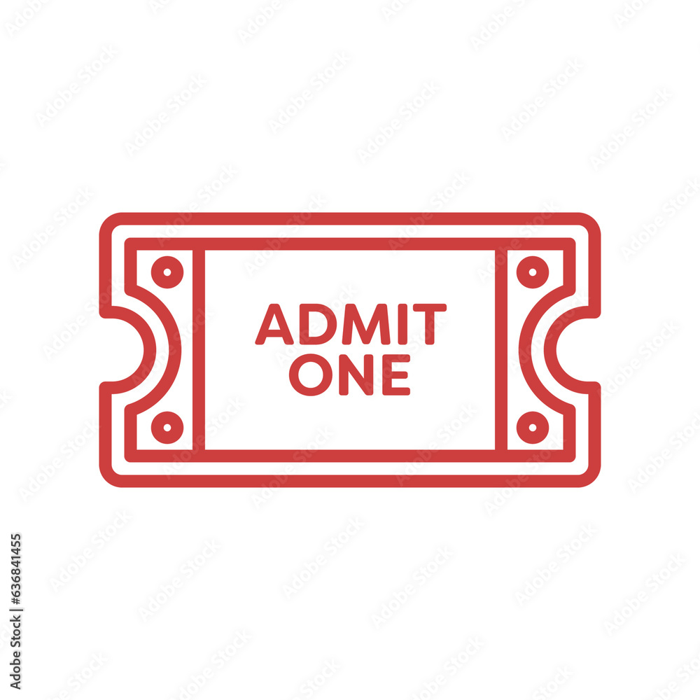 Poster digital png of admit one text in red on ticket outline on transparent background