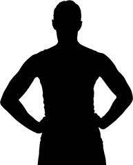 Digital png silhouette illustration of man standing with hands on hips on transparent background