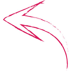 Digital png illustration of arcing pink hand drawn arrow on transparent background
