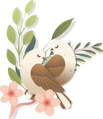 Digital png illustration of birds and plants on transparent background