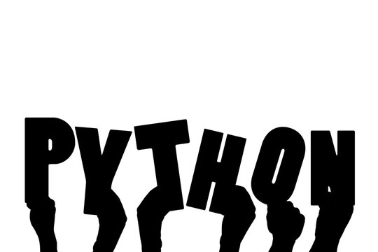 Digital png illustration of hands with python text on transparent background
