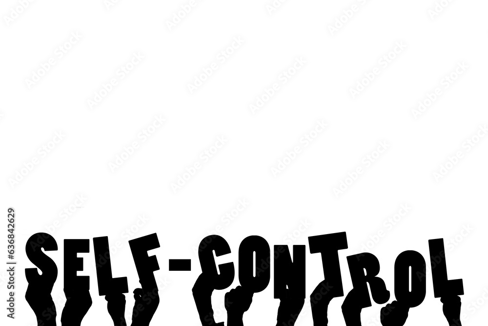 Poster digital png illustration of hands with self-control text on transparent background