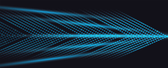 Abstract Futuristic Speed Light Blue Arrow on Black Background. Vector