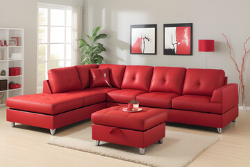 Red throw on white sofa in modern living room. Modern living room