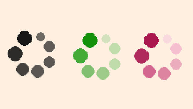 Pixel art of round buffering, Pixelated black,green,and red buffering icon. Perfect for your game asset of indie pixel art or your design.