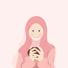 Hijab Girl Warming Herself with holding Warm beverage