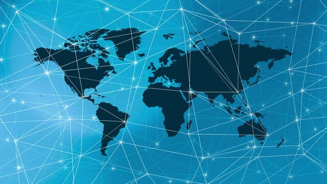 Breaking news headlines current affairs unfold on the world map information network. Broadcasting graphics the world map as a backdrop for global news and media