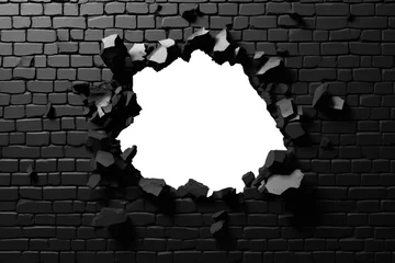 Photo sur Aluminium Mur de briques Hole in black brick wall