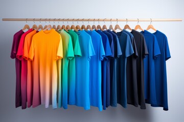 カラフルなTシャツが掛けられたハンガーラック
