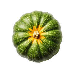 top down view of a green pumpkin isolated on a white or transparent background, autumn season overlay mockup