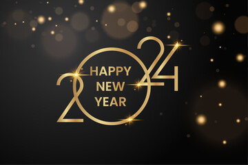 Fototapeta na wymiar We wish you a Happy New Year 2024 shining sparkler firework gold and black greeting card