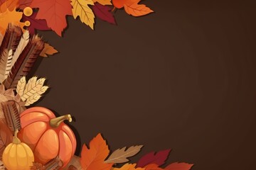 Naklejka na ściany i meble Happy Thanksgiving. Thanksgiving pumpkins and Autumn leaves. Thanksgiving Food Party. Thanksgiving Concept.Thanksgiving Background. Thanksgiving Theme. Generative Ai