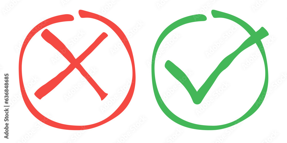 Poster pros and cons. vector icons of red cross and green check mark.