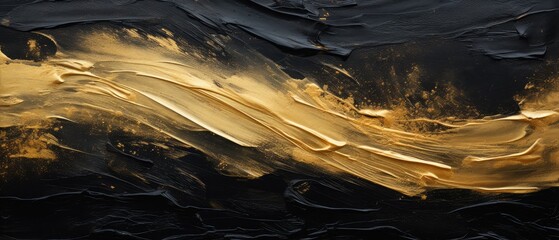 abstract rough black art painting with gold texture, Generative AI
