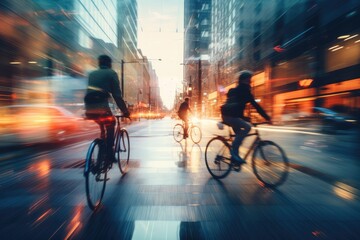 People seen cycling with motion blur 