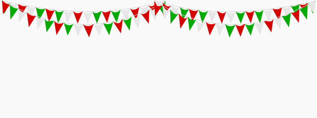 Italian republic day, 2nd June. Bunting Hanging Red White Green Flag Triangles Banner Background. Italy, Iran, Portugal, Lebanon, Belarus, Bulgaria, Mexico. Party, Fair, Christmas, New year, carnival.