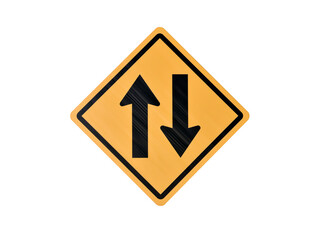 up and down arrows on square diamond traffic sign isolated on transparent
