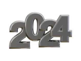 New year 2024 silver 3d rendering text effect