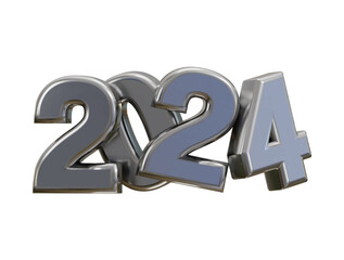 New year 2024 silver 3d rendering text effect