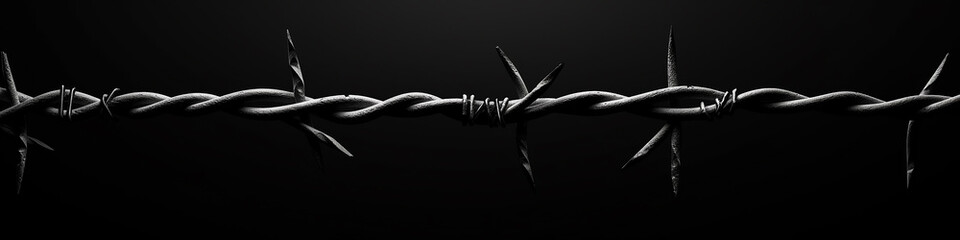 barbed wire on a black background long frame