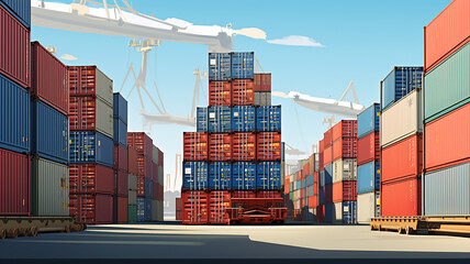 high stack, mountain of shipping containers, cargo transportation concept logistics and warehouse