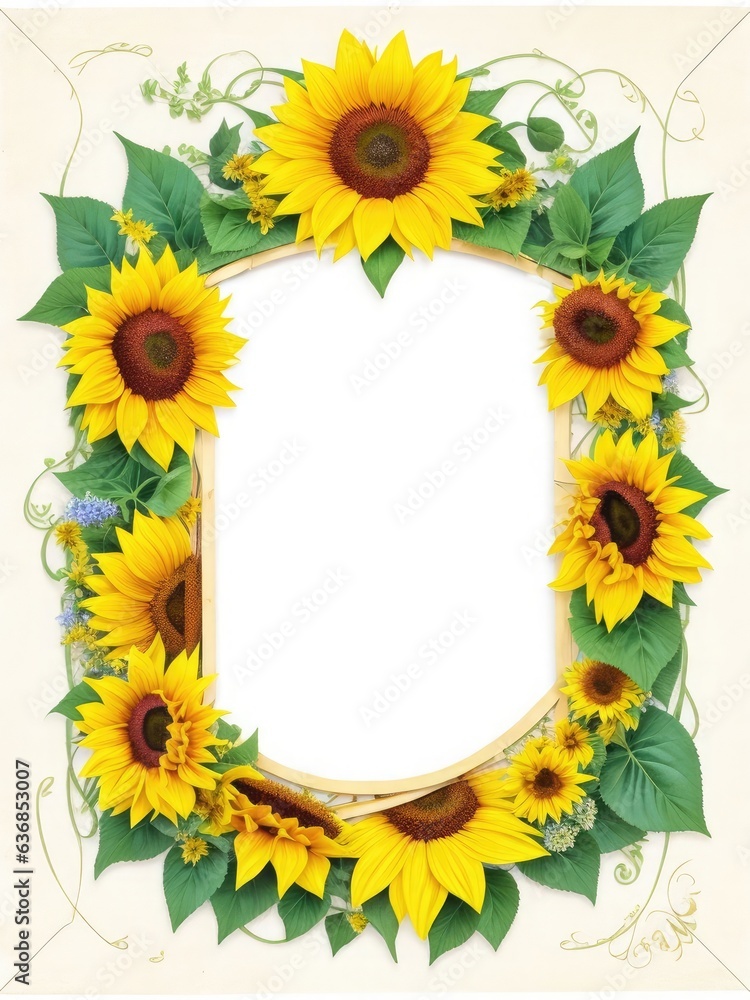 Poster sunflower frame with copy space for your text. top view. generative ai.