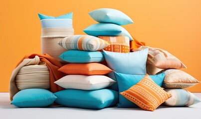 Photo of a vibrant stack of pillows in various colors and patterns - Powered by Adobe