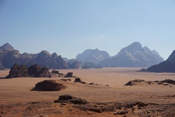 Foto op Aluminium Wadi Rum desert - a beautiful rocky landscape that looks like on planet Mars. © mecron