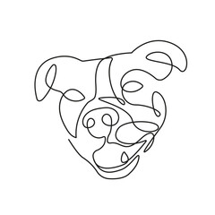 Head of Dog One Line Drawing. Dog Logo Drawing Continuous Single Line Art Trendy Style Isolated on White Background. Vector EPS 10. 