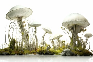 White background with 3D-rendered extraterrestrial vegetation. Generative AI